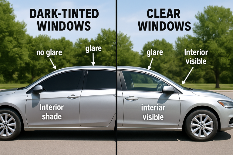 Car window tint comparison between light and dark #beverlyhillsmagazine #carwindowtint
