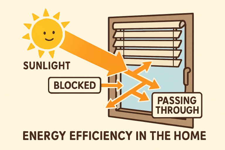 A diagram of how sun works with energy efficiency in the home. 